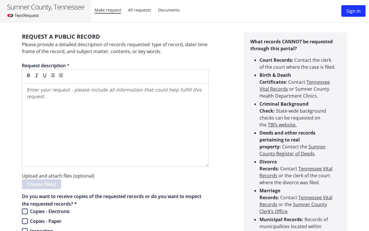 Sumner County arrest record NextRequest portal