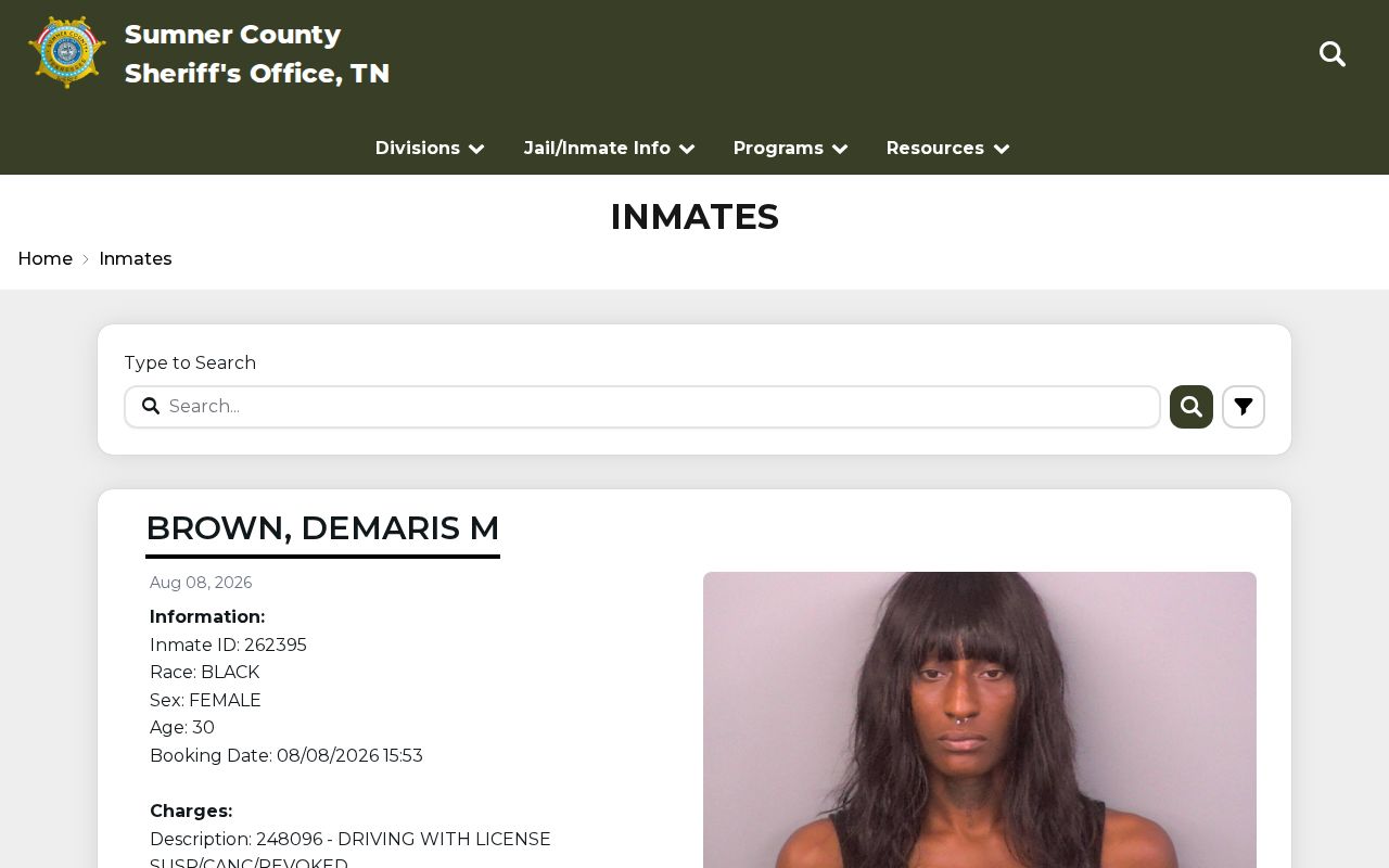 Sumner County arrest roster search controls