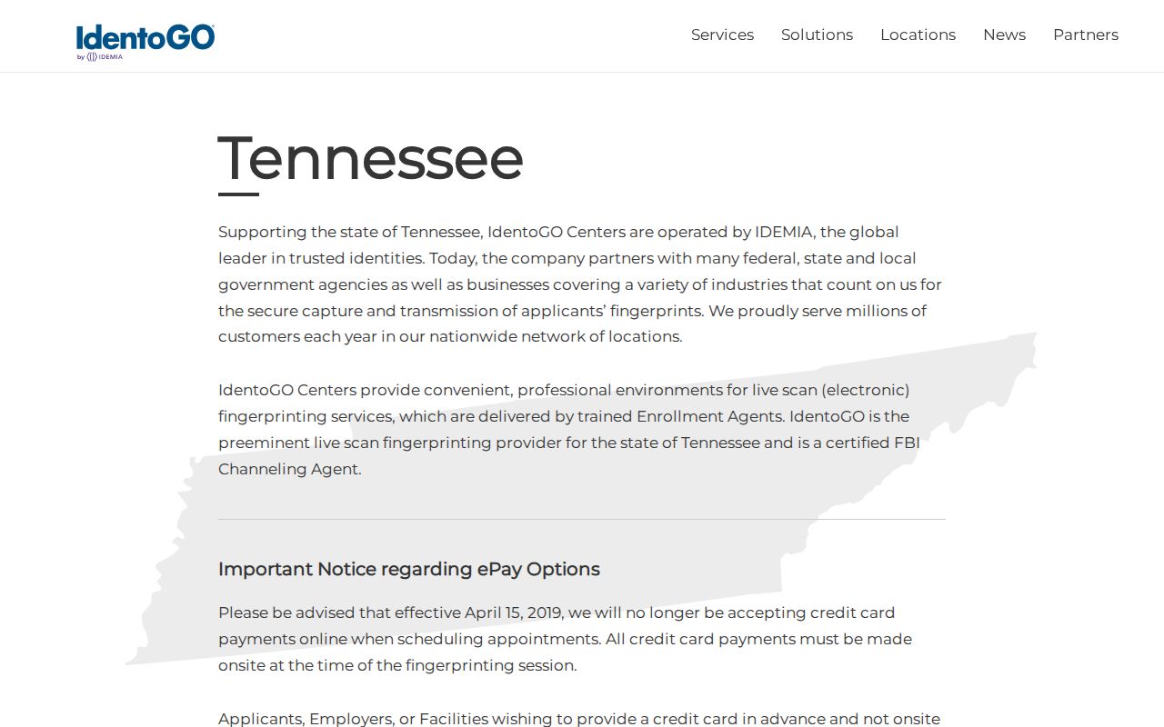 Sumner County criminal record fingerprint scheduling route through IdentoGO