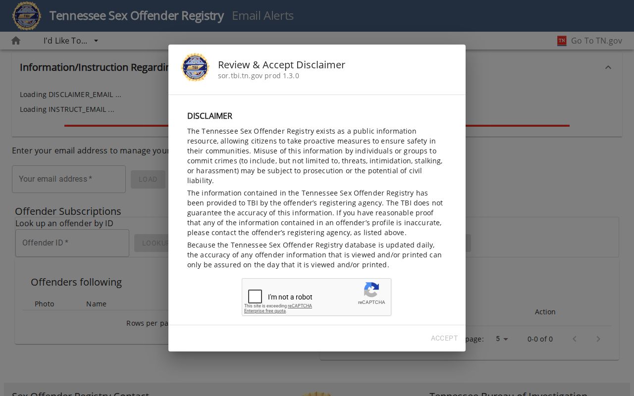 Sumner County sex offender registry ID and ZIP alert controls
